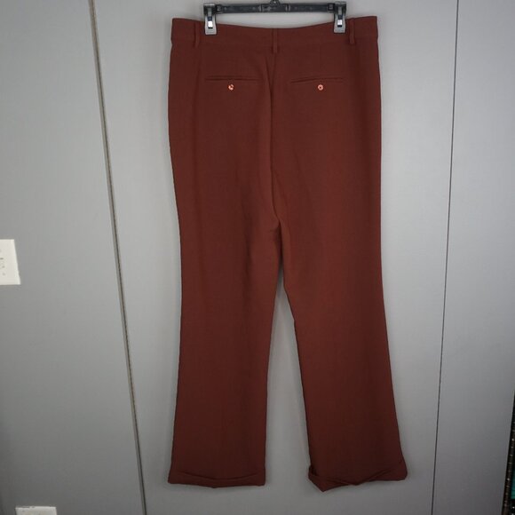 Paige Aracelli Pleated Cuff Hem Trouser Pants in Mahogany size 12 NWT - Picture 10 of 16